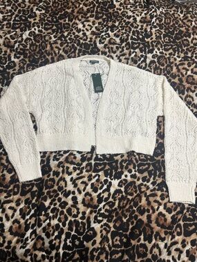 wild fable Cream Cable-Knit Cropped Cardigan